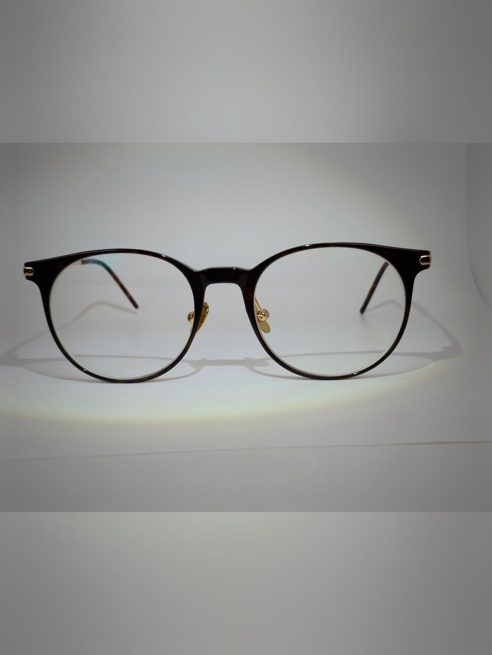 Vast. Black and Gold Round Metal-Accent Eyeglasses. Delicate Thin Front.